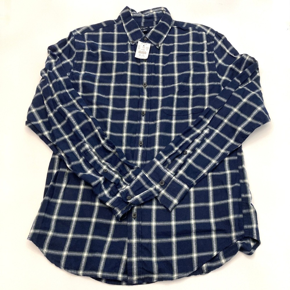 J.Crew Flannel Shirt Blue Windowpane Button Up 100% Cotton Men's Medium‎ NEW